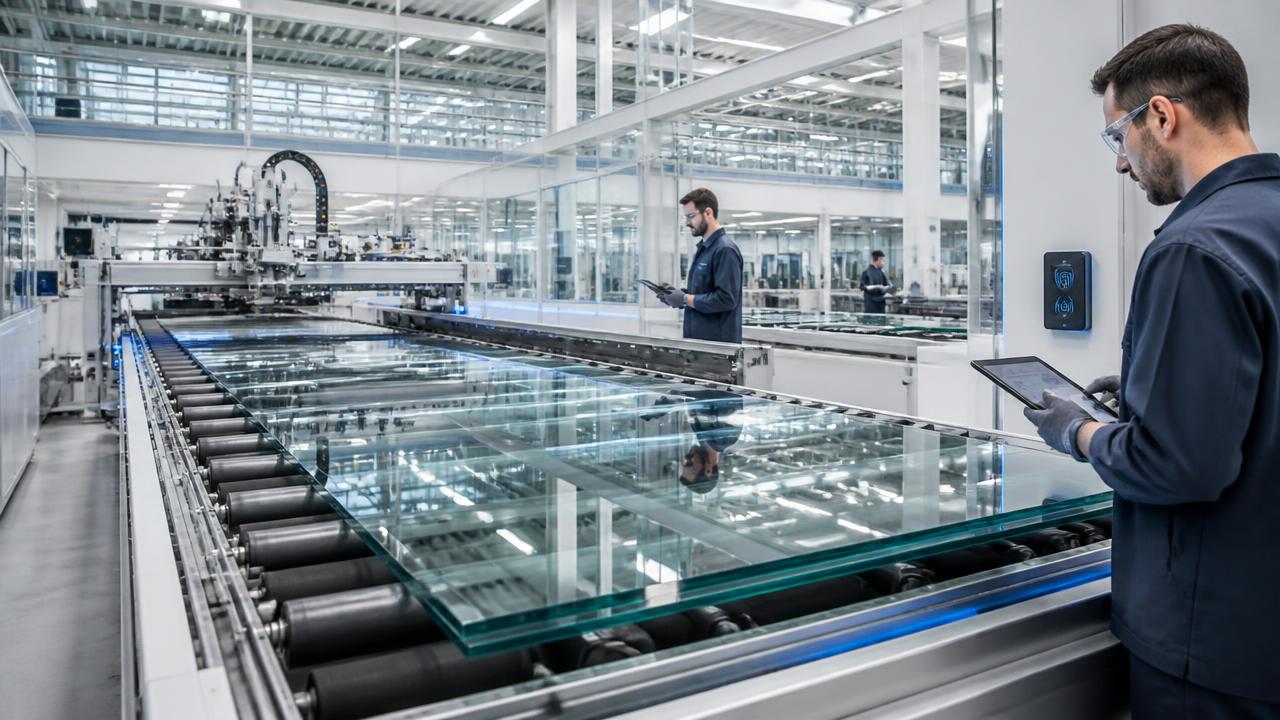 Glass manufacturing line with NFC production tracking